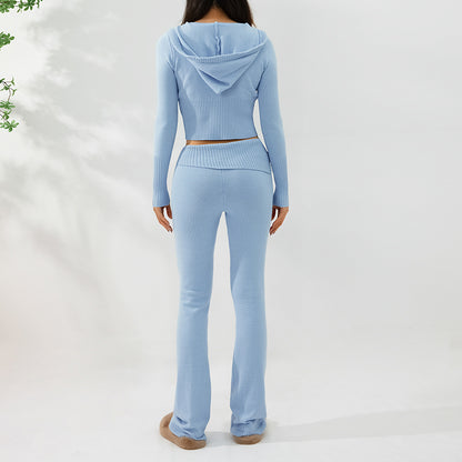 Aria Ribbed Y2K Zip-Up & Flare Set