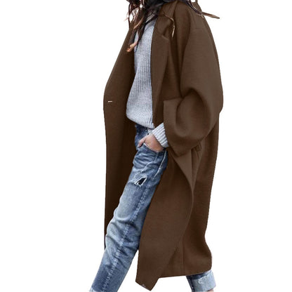 Premium Longline Wool-Look Coat | Elegant Single-Breasted Jacket