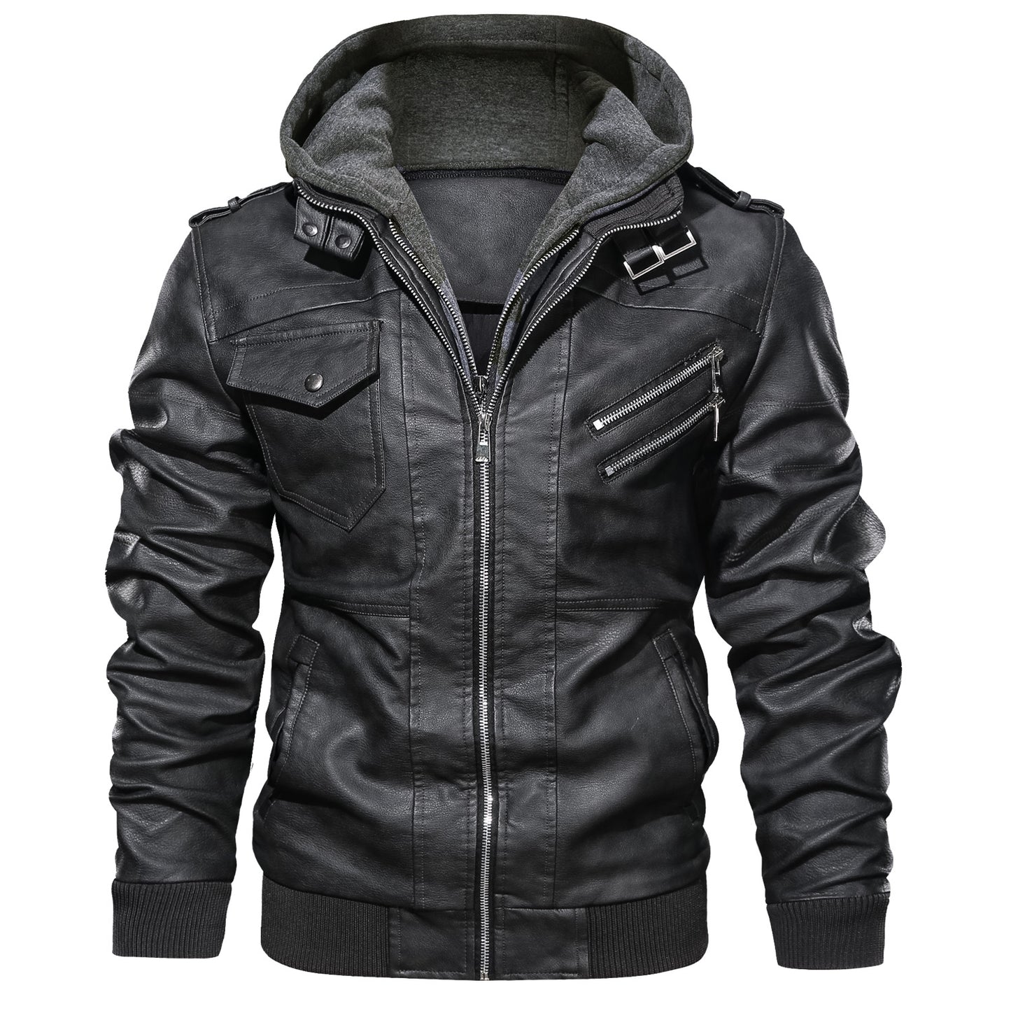 Cyber-Biker Statement-Outerwear with High-Density Tactical-Inlay & Sculptural Collar