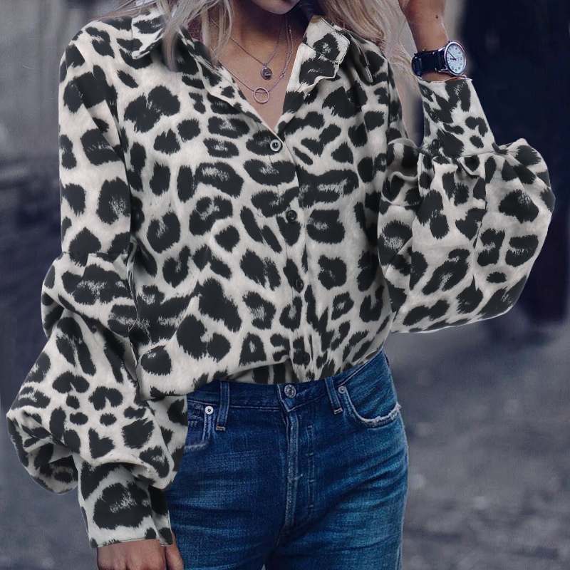 Bold Leopard Print Button-Up with Dramatic Balloon Sleeves