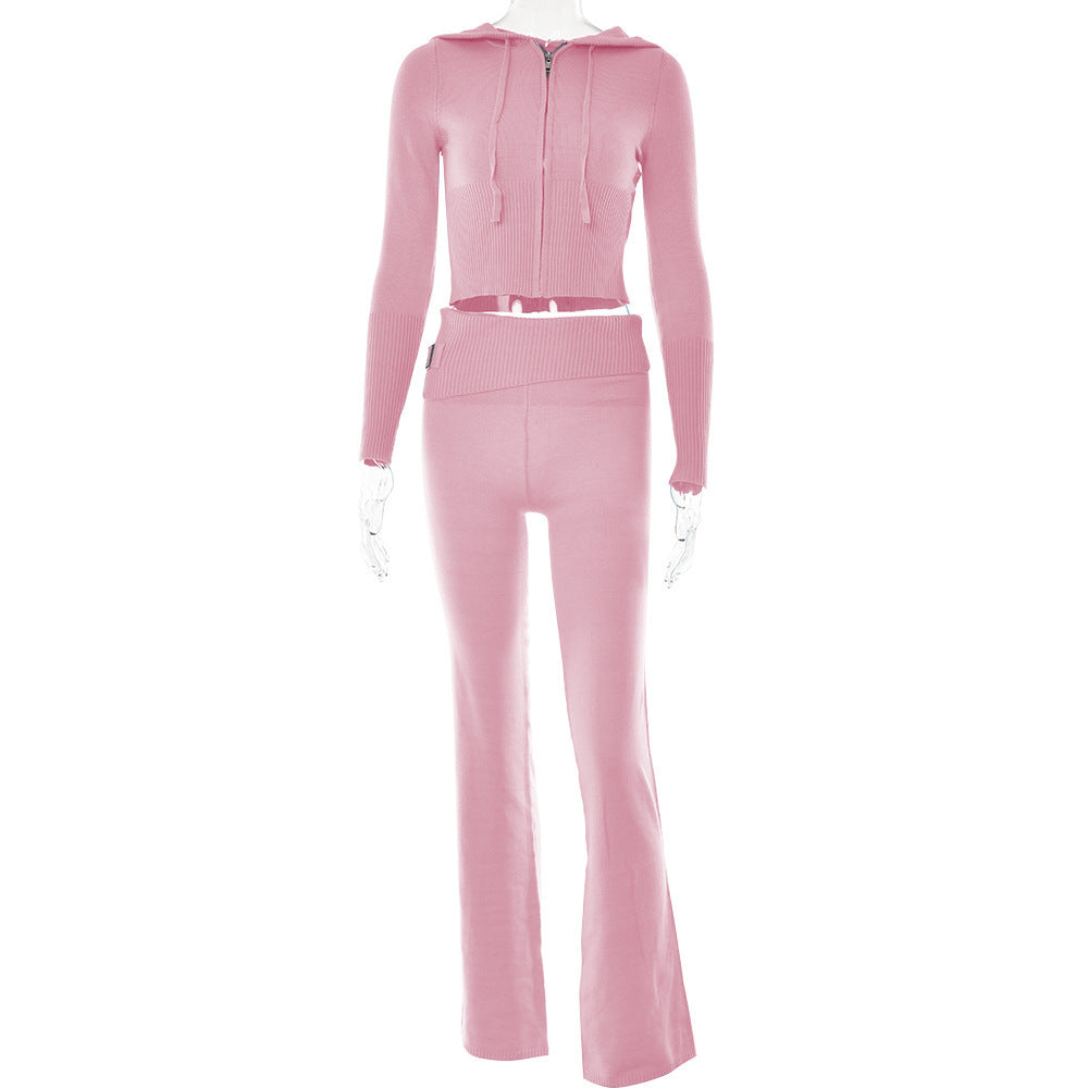 Aria Ribbed Y2K Zip-Up & Flare Set