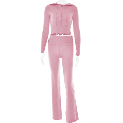 Aria Ribbed Y2K Zip-Up & Flare Set
