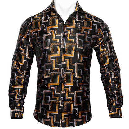 Crescent-Dynasty Dress-Shirt in "High-Lustre" Sateen with Integrated Regal-Print