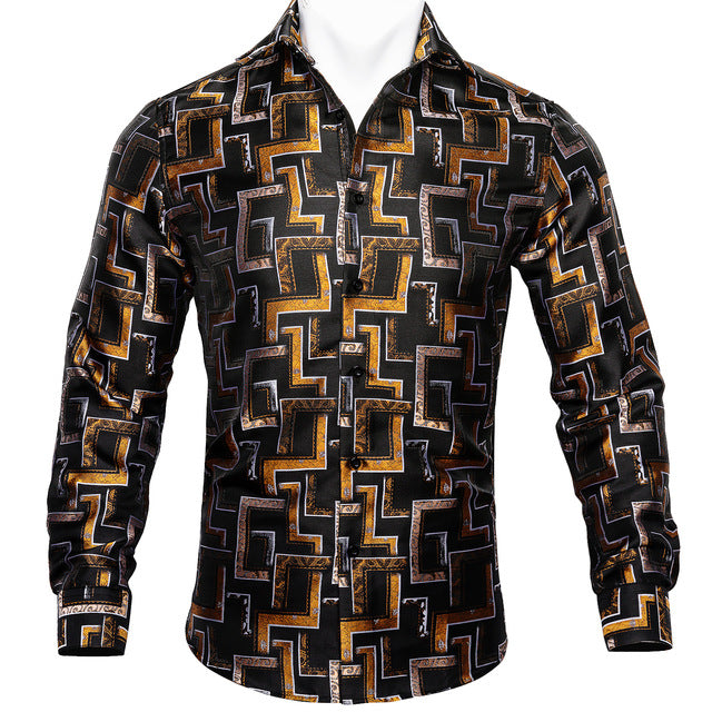 Crescent-Dynasty Dress-Shirt in "High-Lustre" Sateen with Integrated Regal-Print