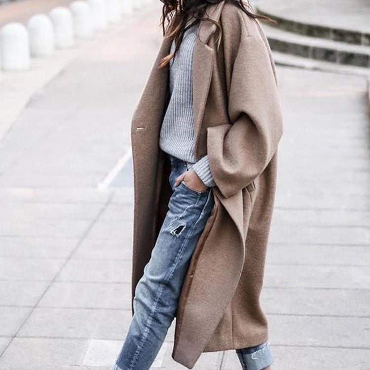 Premium Longline Wool-Look Coat | Elegant Single-Breasted Jacket