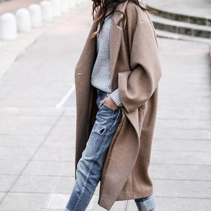 Premium Longline Wool-Look Coat | Elegant Single-Breasted Jacket