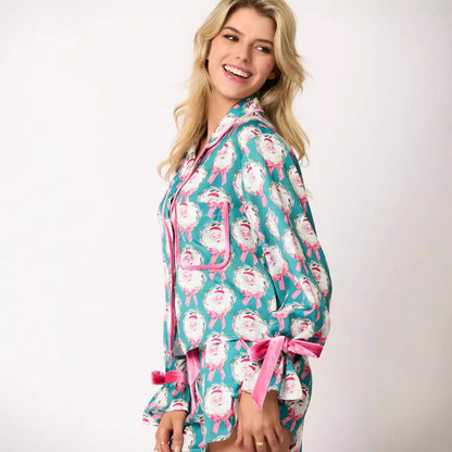 Solstice-Morning Pajama-Suit in "Holiday-Icon" Print with Precision Lapels
