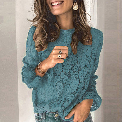 Aura Floral Hollow Lace Long Sleeve Blouse