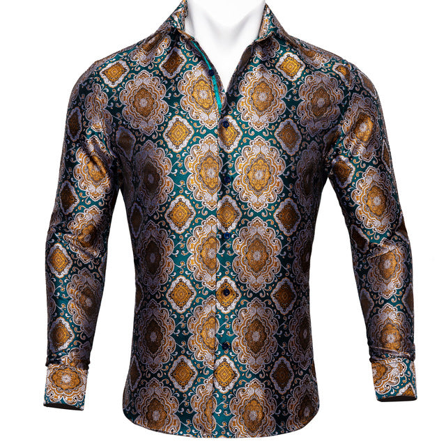 Crescent-Dynasty Dress-Shirt in "High-Lustre" Sateen with Integrated Regal-Print