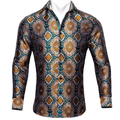 Crescent-Dynasty Dress-Shirt in "High-Lustre" Sateen with Integrated Regal-Print