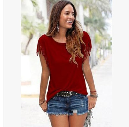 Tassel Detail Short Sleeve Summer Top
