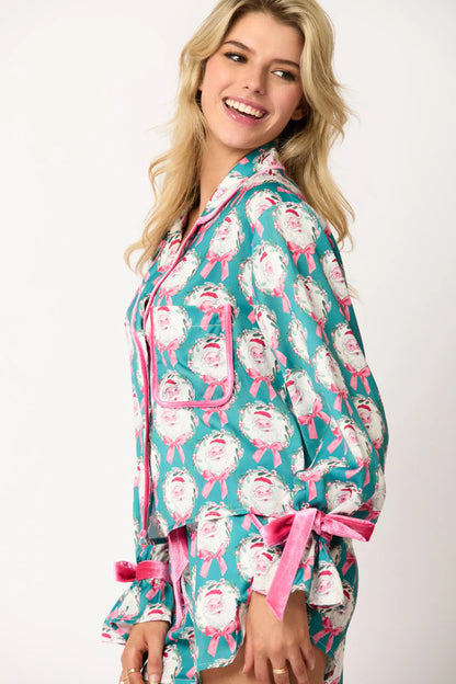 Solstice-Morning Pajama-Suit in "Holiday-Icon" Print with Precision Lapels