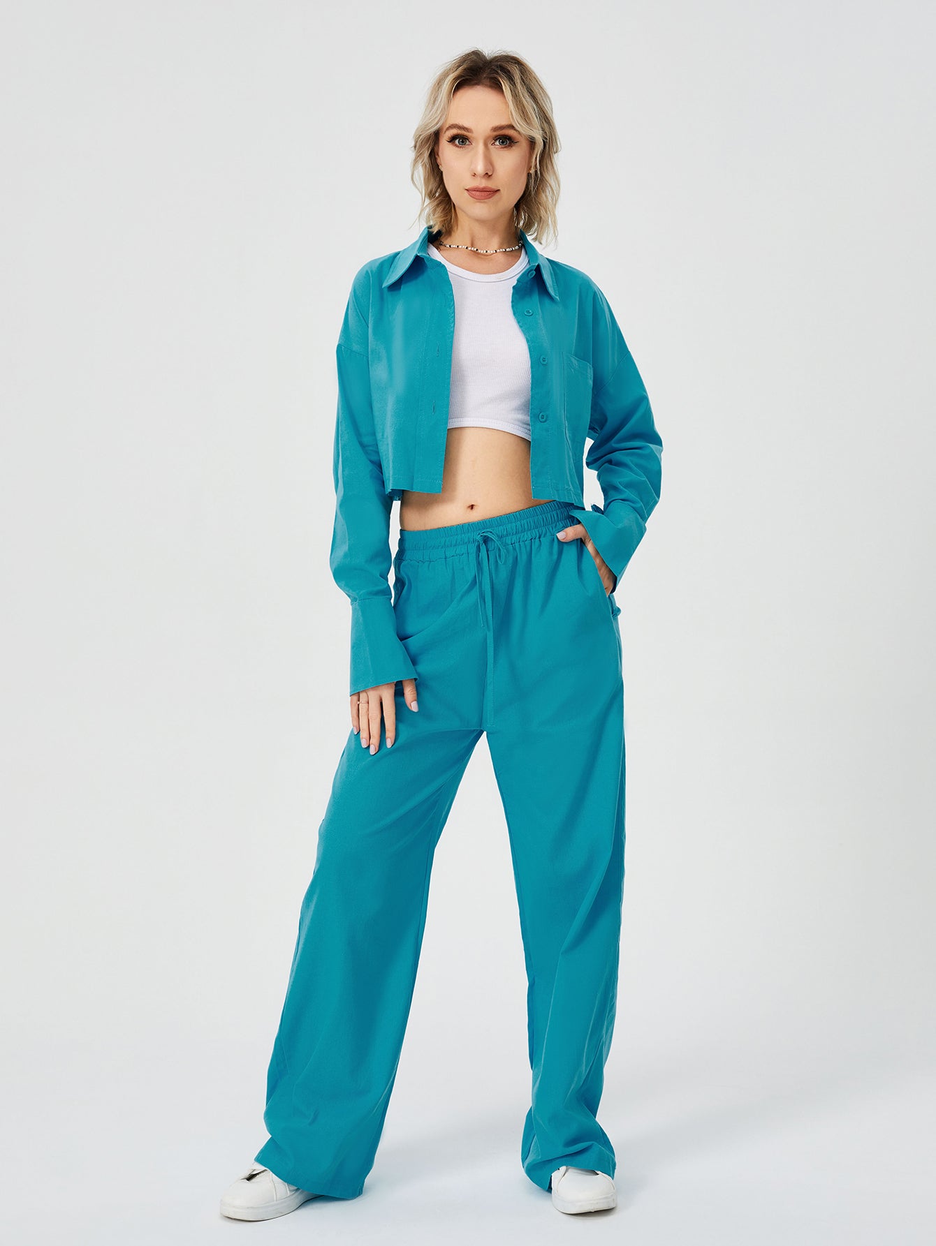 Utility-Zen Relaxed Suit with Architectural Crop-Frame & Fluid Draping