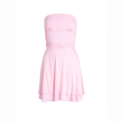 Modern Y2K Pleated Skirt Mini Dress in Sleek Stretch Fabric