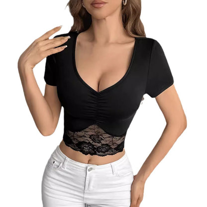 Lace-Trim Ruched Crop Top