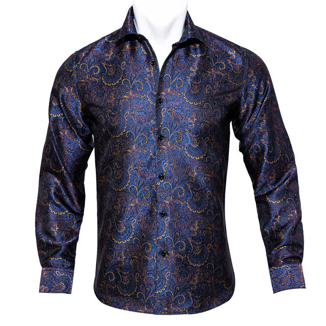 Crescent-Dynasty Dress-Shirt in "High-Lustre" Sateen with Integrated Regal-Print