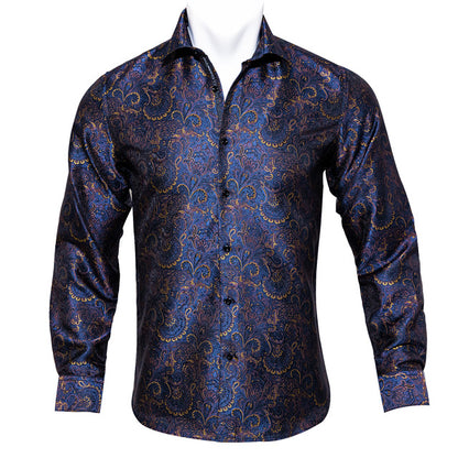 Crescent-Dynasty Dress-Shirt in "High-Lustre" Sateen with Integrated Regal-Print