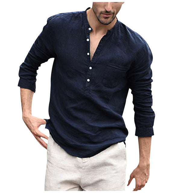 The Aegean-Grandad Shirt with Architectural Linen-Shell & Urban-Flow Silhouette