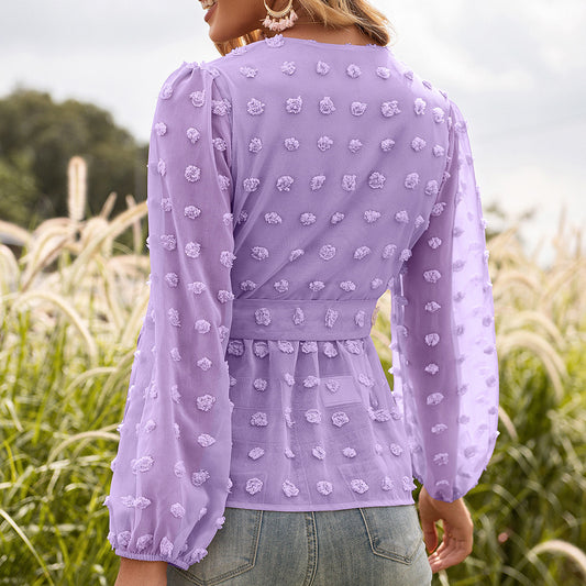 Chic Long Sleeve Sheer Blouse with Romantic Bow Detail