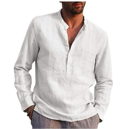 The Aegean-Grandad Shirt with Architectural Linen-Shell & Urban-Flow Silhouette