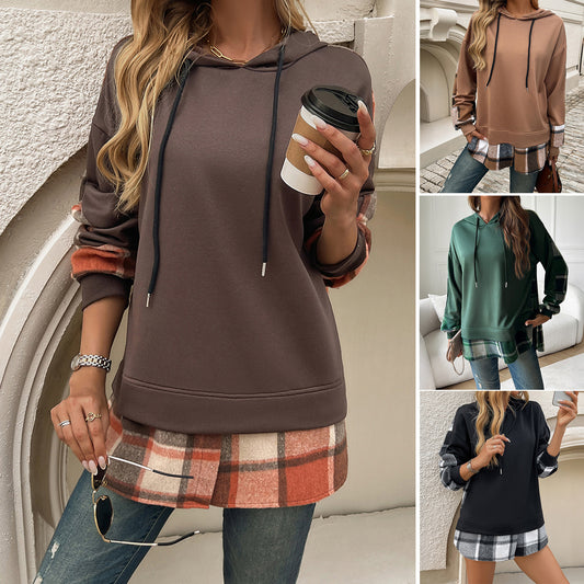 The Rebel Hybrid" Oversized Hoodie with Plaid Patchwork & Asymmetric Hem