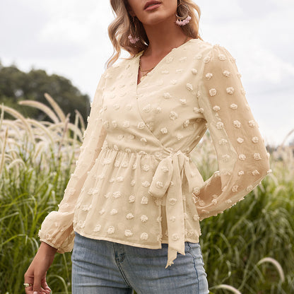 Chic Long Sleeve Sheer Blouse with Romantic Bow Detail