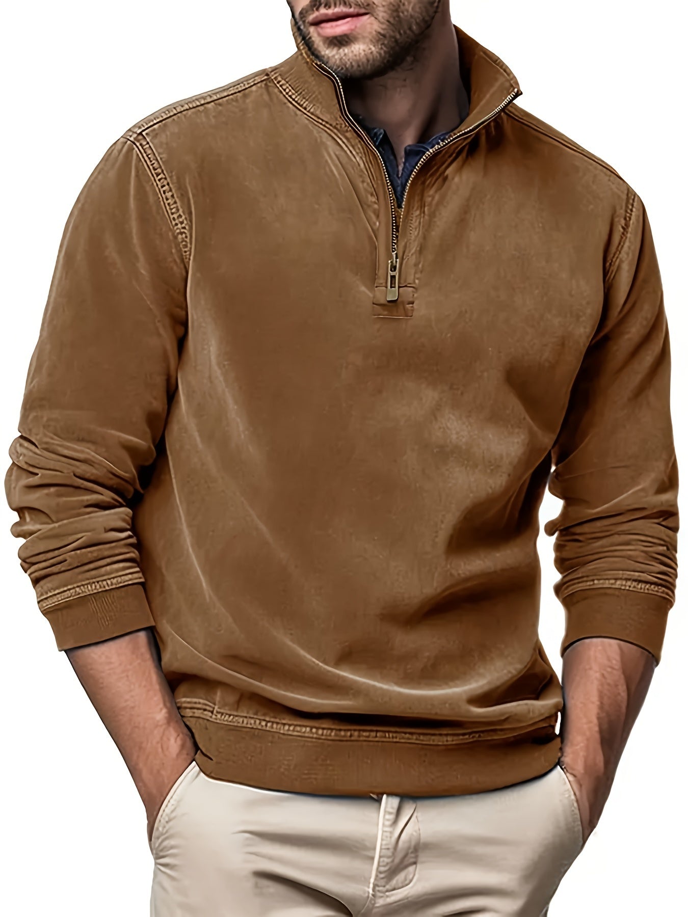 Crescent-Falcon Quarter-Zip in "Thermal-Velvet" Fabric with Integrated Command-Cuffs