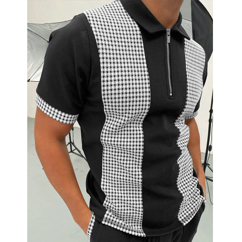 The Tactical-Mosaic Polo with Architectural Silver-Zip & Contrast Stay-Collar