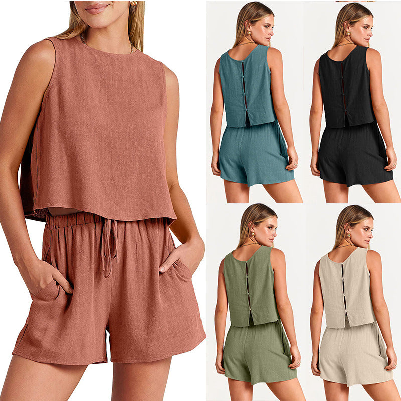 Alora Linen-Blend Button-Back Summer Set