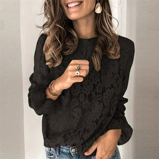 Aura Floral Hollow Lace Long Sleeve Blouse