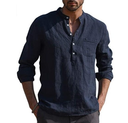 The Aegean-Grandad Shirt with Architectural Linen-Shell & Urban-Flow Silhouette