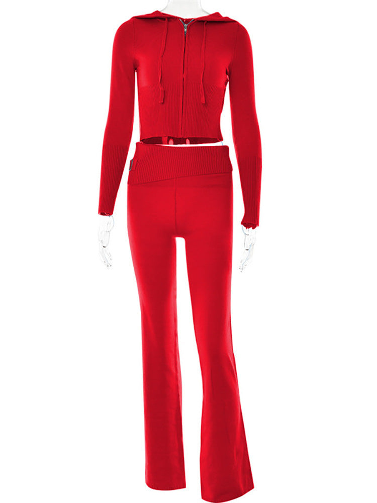 Aria Ribbed Y2K Zip-Up & Flare Set