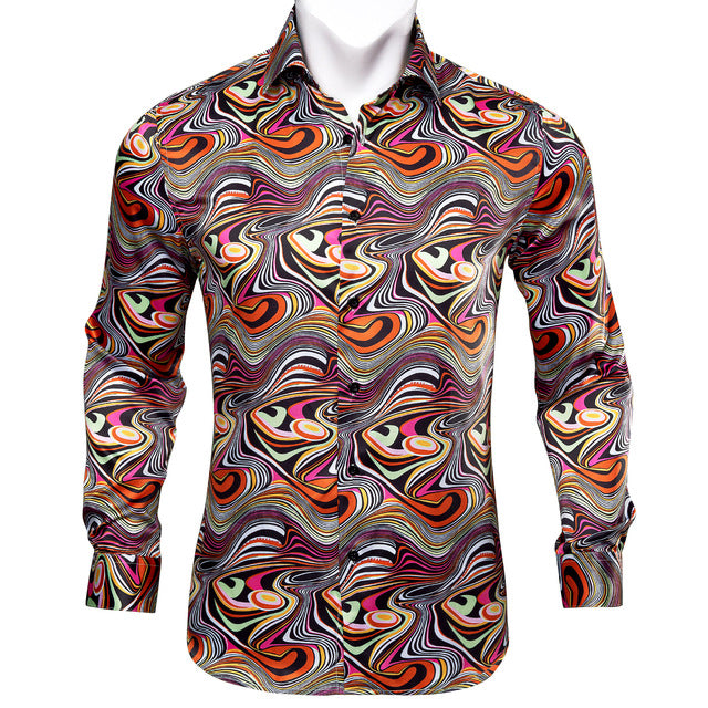 Crescent-Dynasty Dress-Shirt in "High-Lustre" Sateen with Integrated Regal-Print