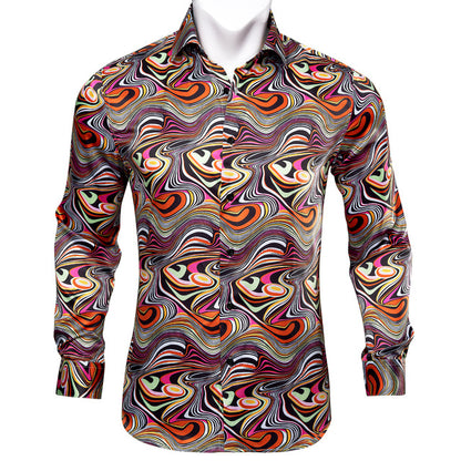 Crescent-Dynasty Dress-Shirt in "High-Lustre" Sateen with Integrated Regal-Print