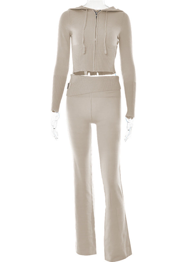 Aria Ribbed Y2K Zip-Up & Flare Set