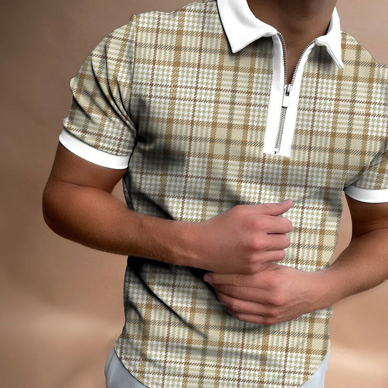 The Tactical-Mosaic Polo with Architectural Silver-Zip & Contrast Stay-Collar