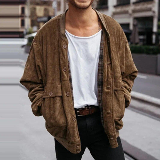 The Suede-Monolith Jacket with Architectural Cardigan-Cut & Urban-Suede Shell