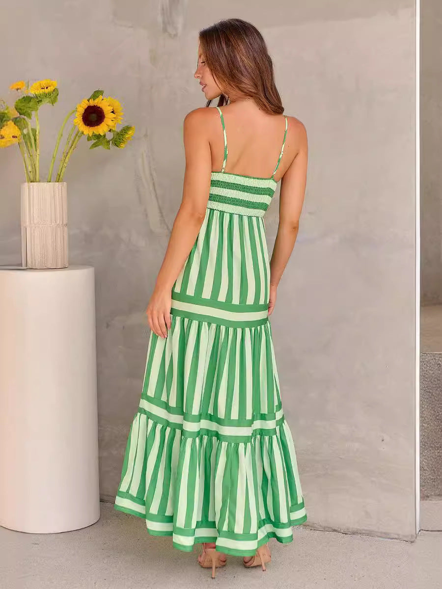 Modern Boho Striped Gown for Seaside Vacations & Brunches