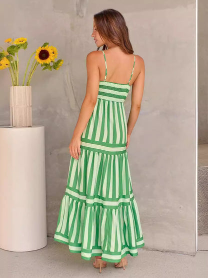 Modern Boho Striped Gown for Seaside Vacations & Brunches
