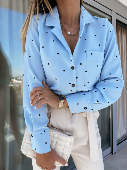 Versatile Long Sleeve Spotted Top with Front Chest Pocket