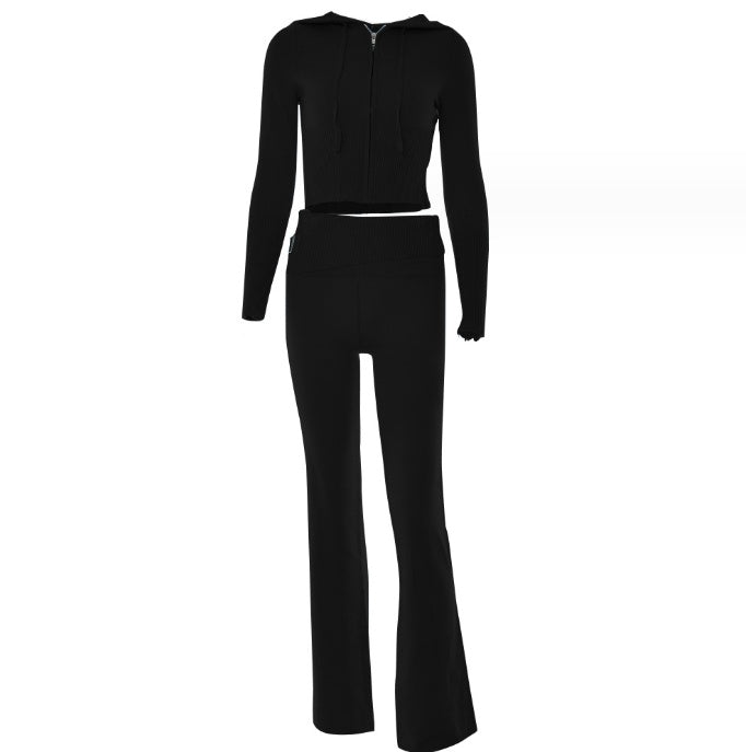 Aria Ribbed Y2K Zip-Up & Flare Set