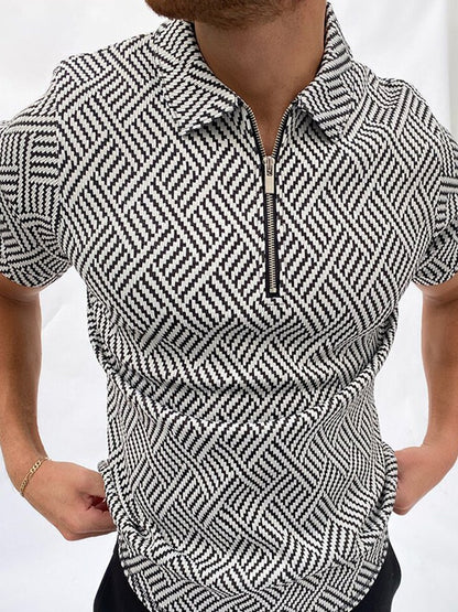 The Tactical-Mosaic Polo with Architectural Silver-Zip & Contrast Stay-Collar