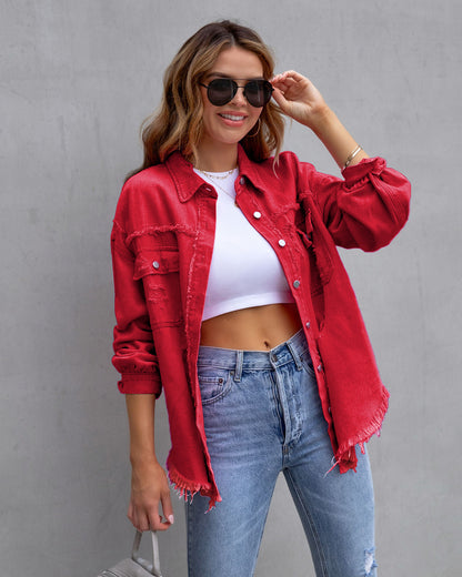 The Ultimate Weekend Shacket: Ripped Utility Shirt Jacket