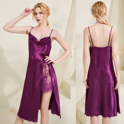 Ethereal-Satin Night-Gown with Precision Scalloped-Lace Hem