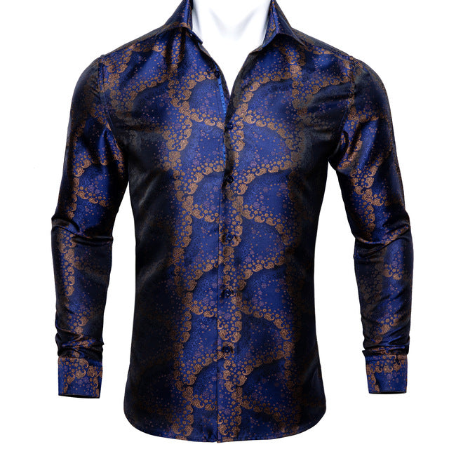 Crescent-Dynasty Dress-Shirt in "High-Lustre" Sateen with Integrated Regal-Print