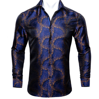 Crescent-Dynasty Dress-Shirt in "High-Lustre" Sateen with Integrated Regal-Print