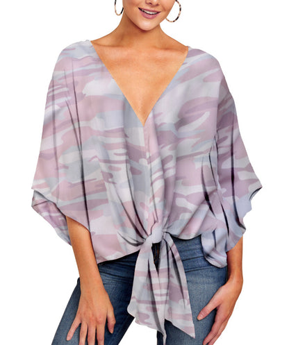 Sultry Batwing Sleeve Tunic with Front Tie Accent