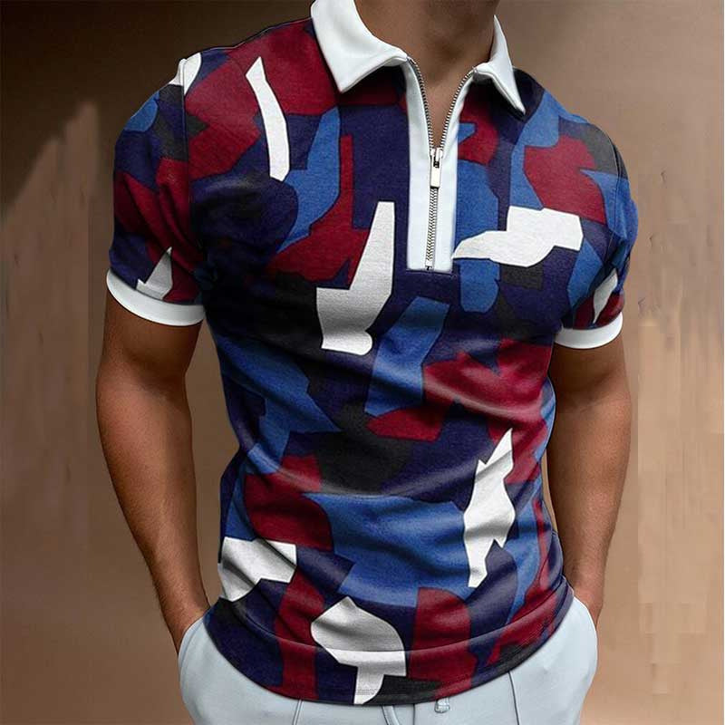 The Tactical-Mosaic Polo with Architectural Silver-Zip & Contrast Stay-Collar