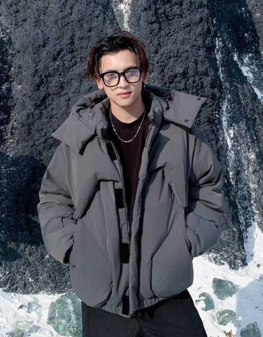 Cloud-Fortress Statement-Outerwear with High-Density Matte-Grid & Sculptural Collar