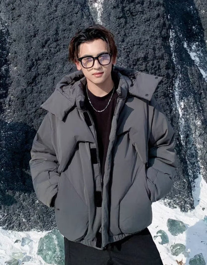 Cloud-Fortress Statement-Outerwear with High-Density Matte-Grid & Sculptural Collar